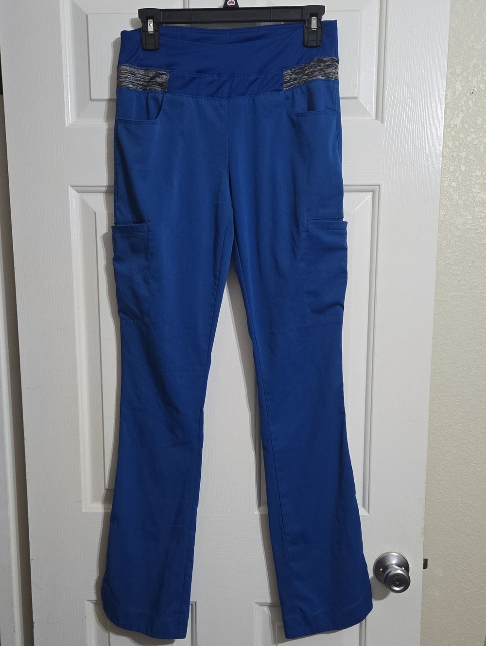 Grey's Anatomy Royal Blue Boot Cut Scrub Pants with Black/white Waistband